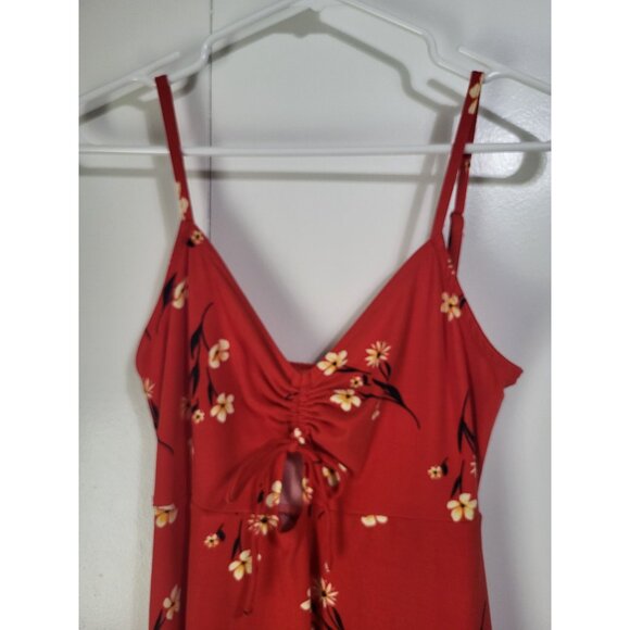 Red Floral Babydoll Cut Out Mini Sundress y2k skater Socialite sz M - Picture 3 of 12